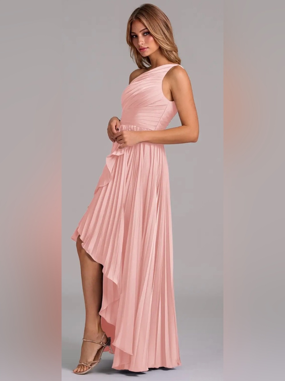 NWT Wear Your Love Blush One Shoulder Pleated Satin Corset Maxi Dress Size 2